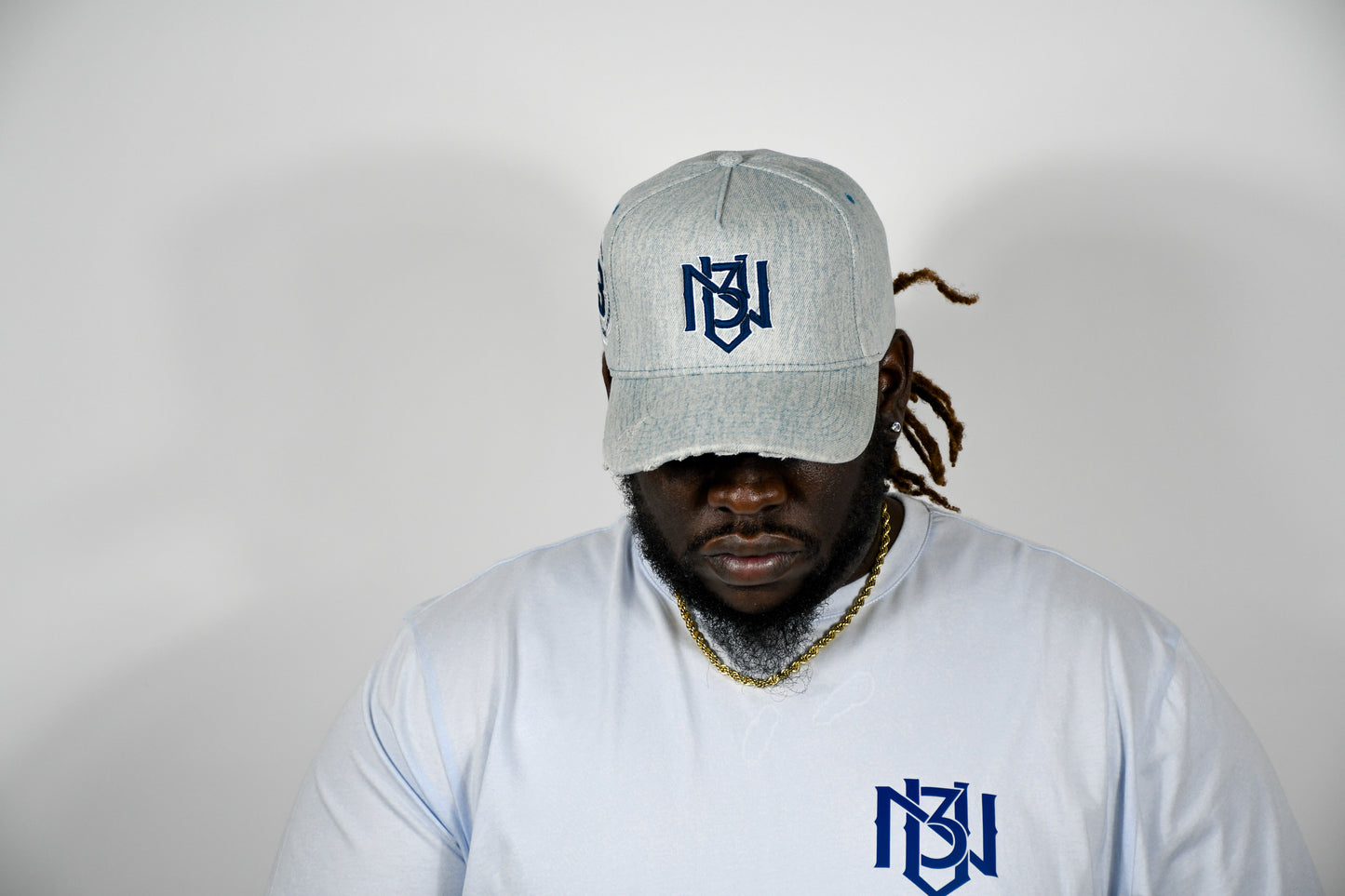 Distressed Denim Snapback – Grey/Navy | 3RUE VIZION 3rue Vizion