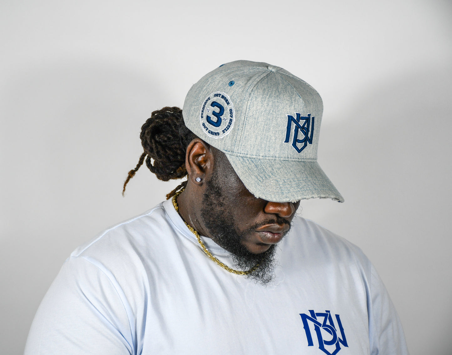 Distressed Denim Snapback – Grey/Navy | 3RUE VIZION 3rue Vizion