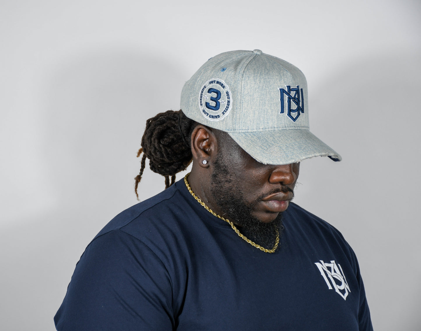 Distressed Denim Snapback – Grey/Navy | 3RUE VIZION 3rue Vizion