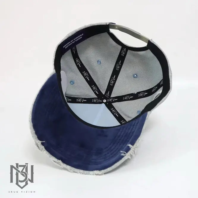 Distressed Denim Snapback – Grey/Navy | 3RUE VIZION 3rue Vizion