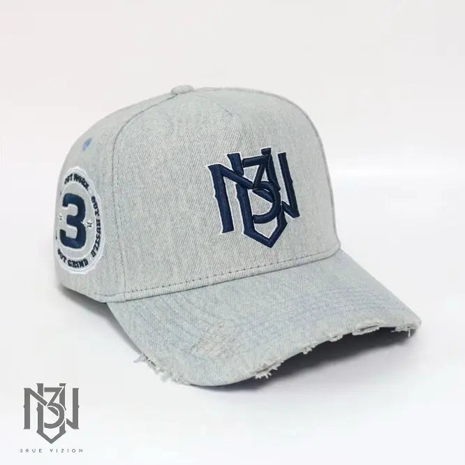 Distressed Denim Snapback – Grey/Navy | 3RUE VIZION 3rue Vizion