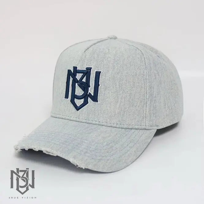 Distressed Denim Snapback – Grey/Navy | 3RUE VIZION 3rue Vizion
