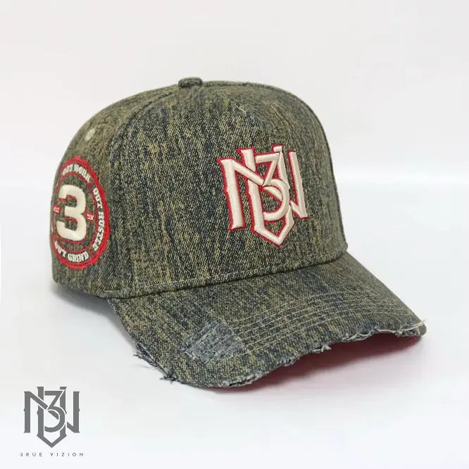 Distressed Denim Snapback – Navy/Gold | 3RUE VIZION 3rue Vizion