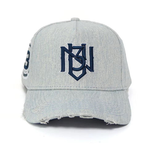 Distressed Denim Snapback – Grey/Navy | 3RUE VIZION 3rue Vizion