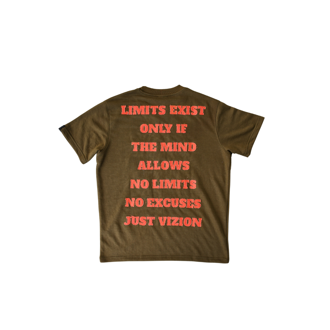 Green t-shirt with red text on a white background