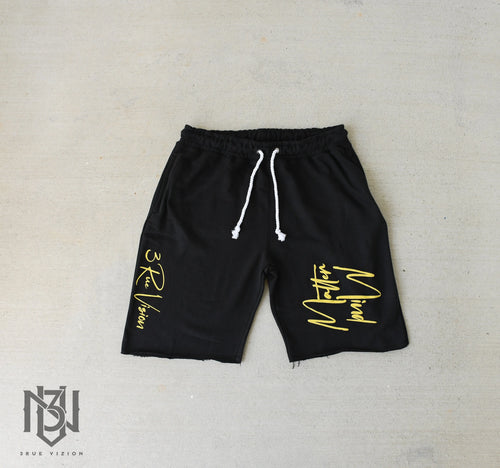 Mind Over Matter Distressed Shorts – Black/Yellow 3rue Vizion