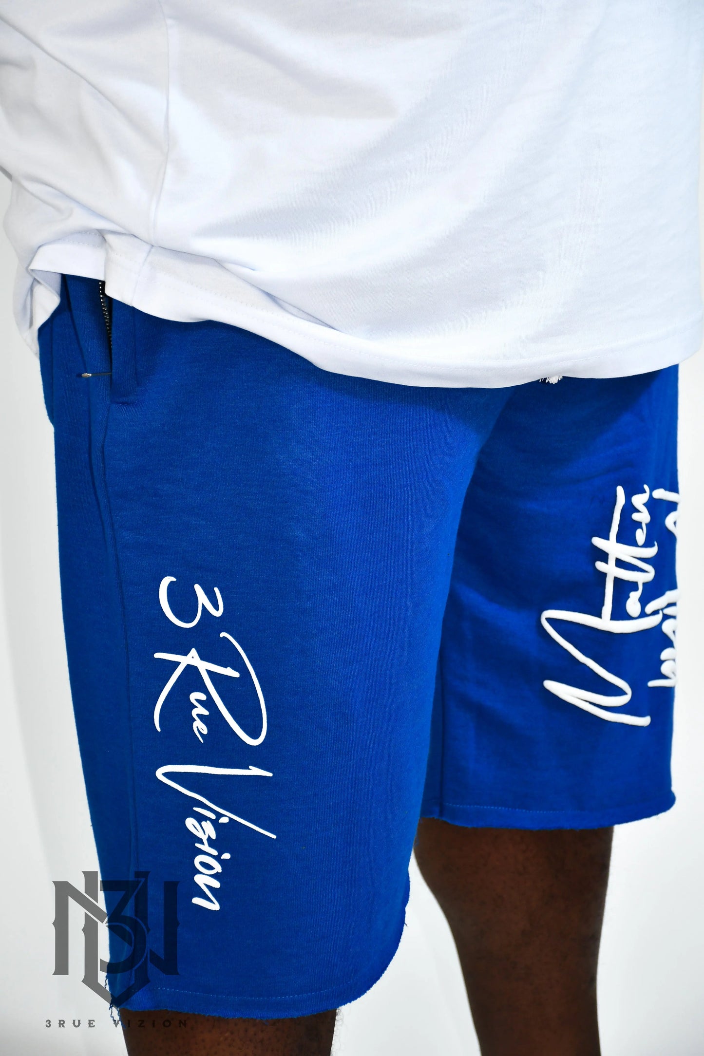 Mind Over Matter Distressed Shorts – Royal Blue/White 3rue Vizion