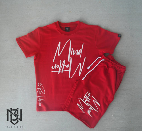 Mind Over Matter Distressed Shorts – Red/White 3rue Vizion