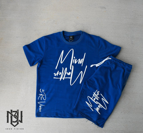 Mind Over Matter Distressed Shorts – Royal Blue/White 3rue Vizion