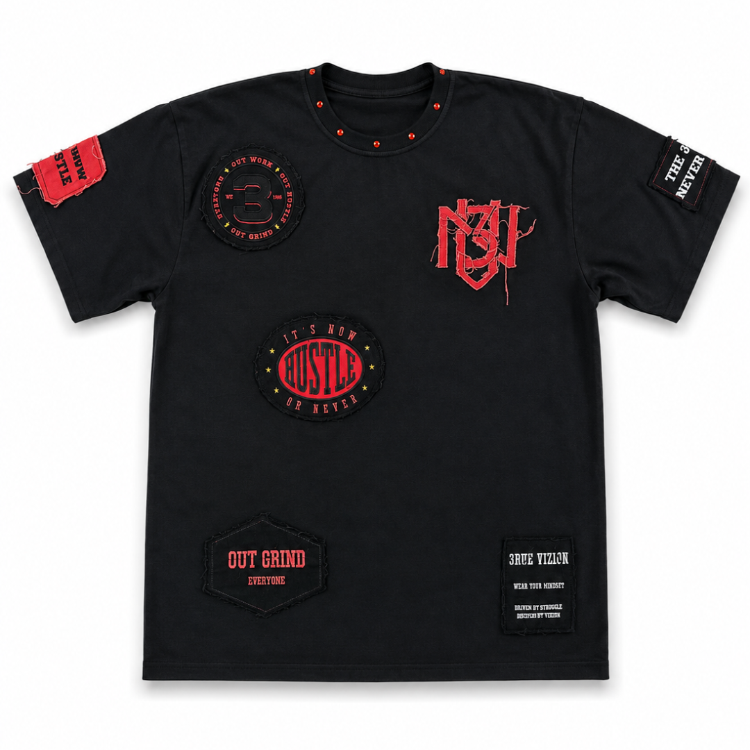 Distressed Patch T-SHIRT (Black) 3rue Vizion
