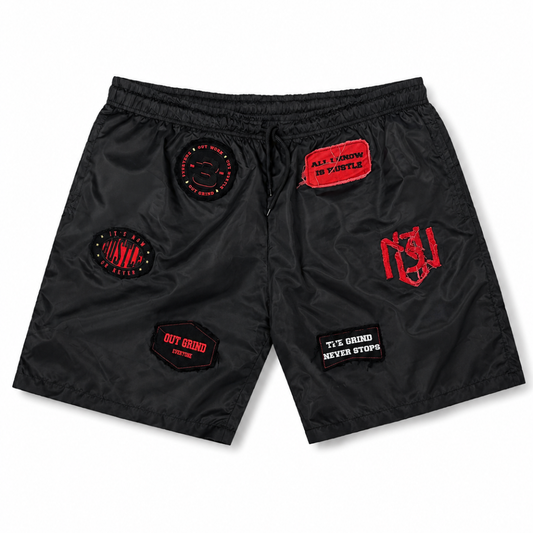 Distressed Patch Nylon Shorts (Black) 3rue Vizion