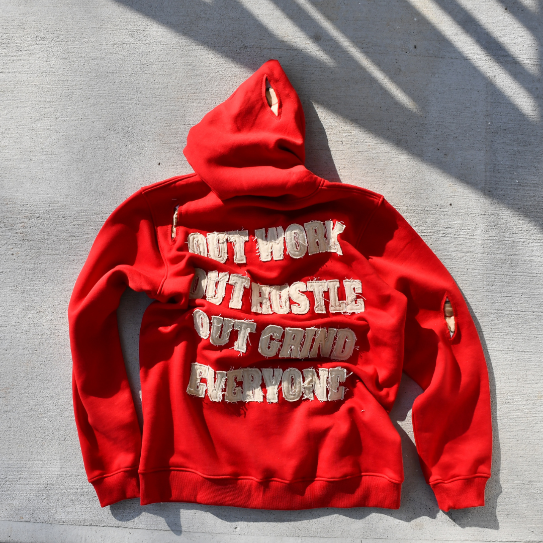Red & Cream – Out Work, Out Hustle, Out Grind, Everyone Hoodie 3rue Vizion