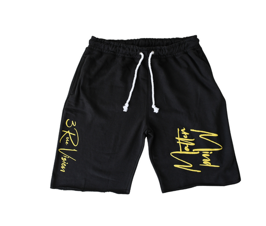 Mind Over Matter Distressed Shorts – Black/Yellow 3rue Vizion