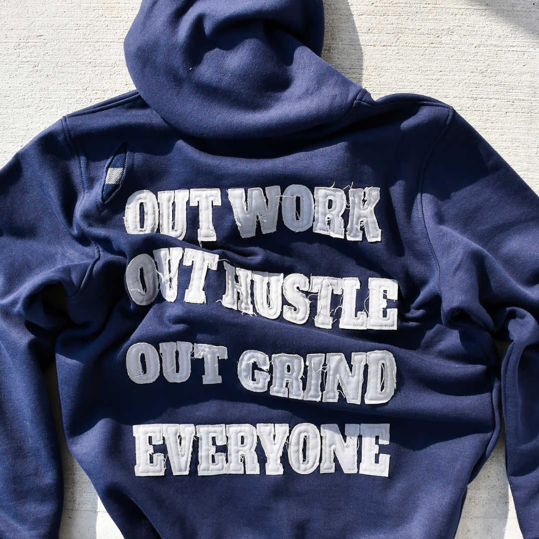 Navy Blue & Light Grey – Out Work, Out Hustle, Out Grind, Everyone Hoodie 3rue Vizion
