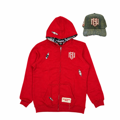 Red & Cream Out Work Hoodie + Dark Denim Snapback Combo 3rue Vizion