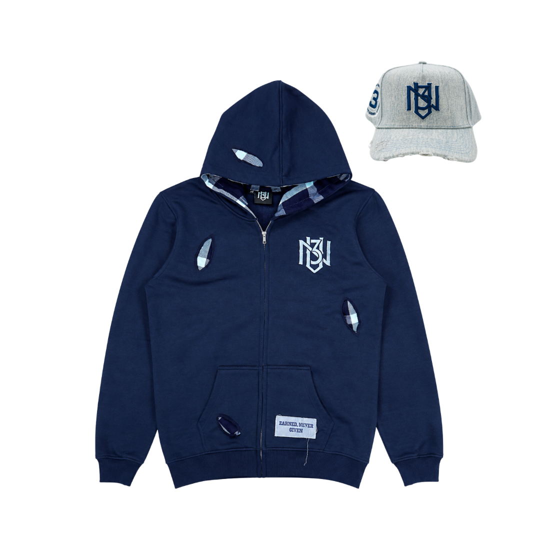 Navy & Grey Out Work Hoodie + Light Denim Snapback Combo 3rue Vizion