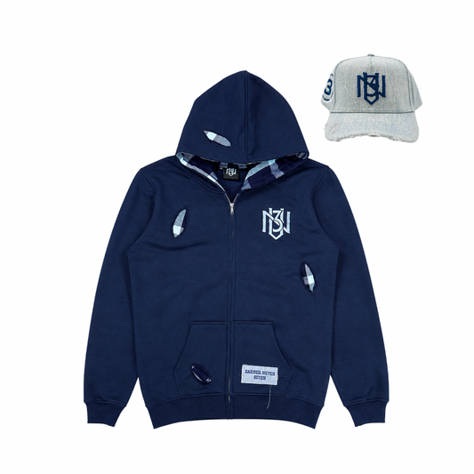 Navy & Grey Out Work Hoodie + Light Denim Snapback Combo 3rue Vizion