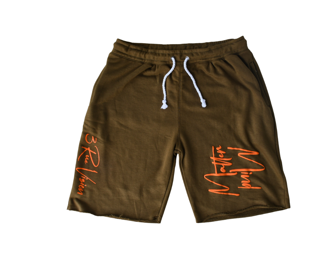 Mind Over Matter Distressed Shorts – Green/Orange 3rue Vizion