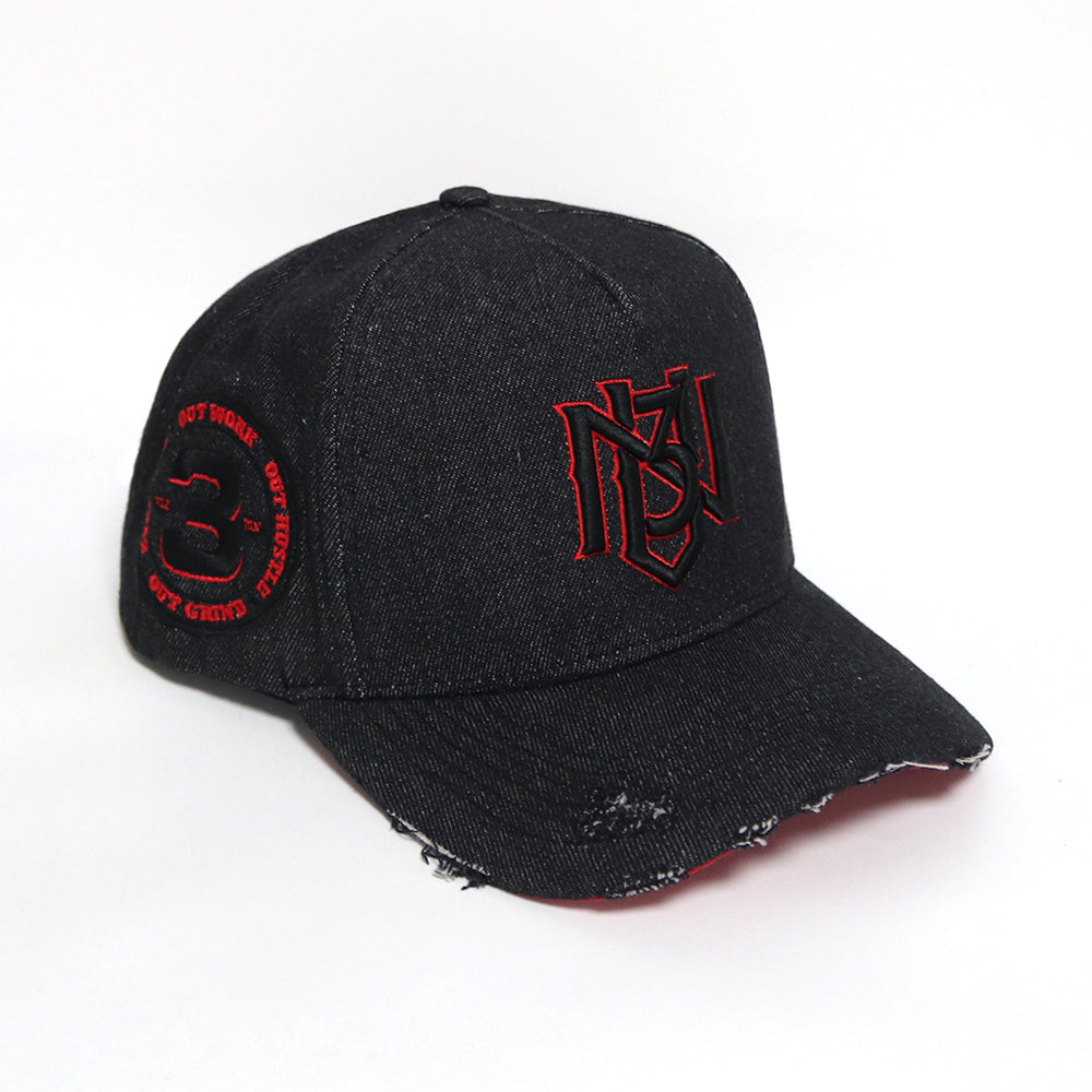 Black Out Distressed Denim Snapback 3rue Vizion