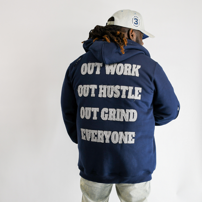 Navy Blue & Light Grey – Out Work, Out Hustle, Out Grind, Everyone Hoodie 3rue Vizion
