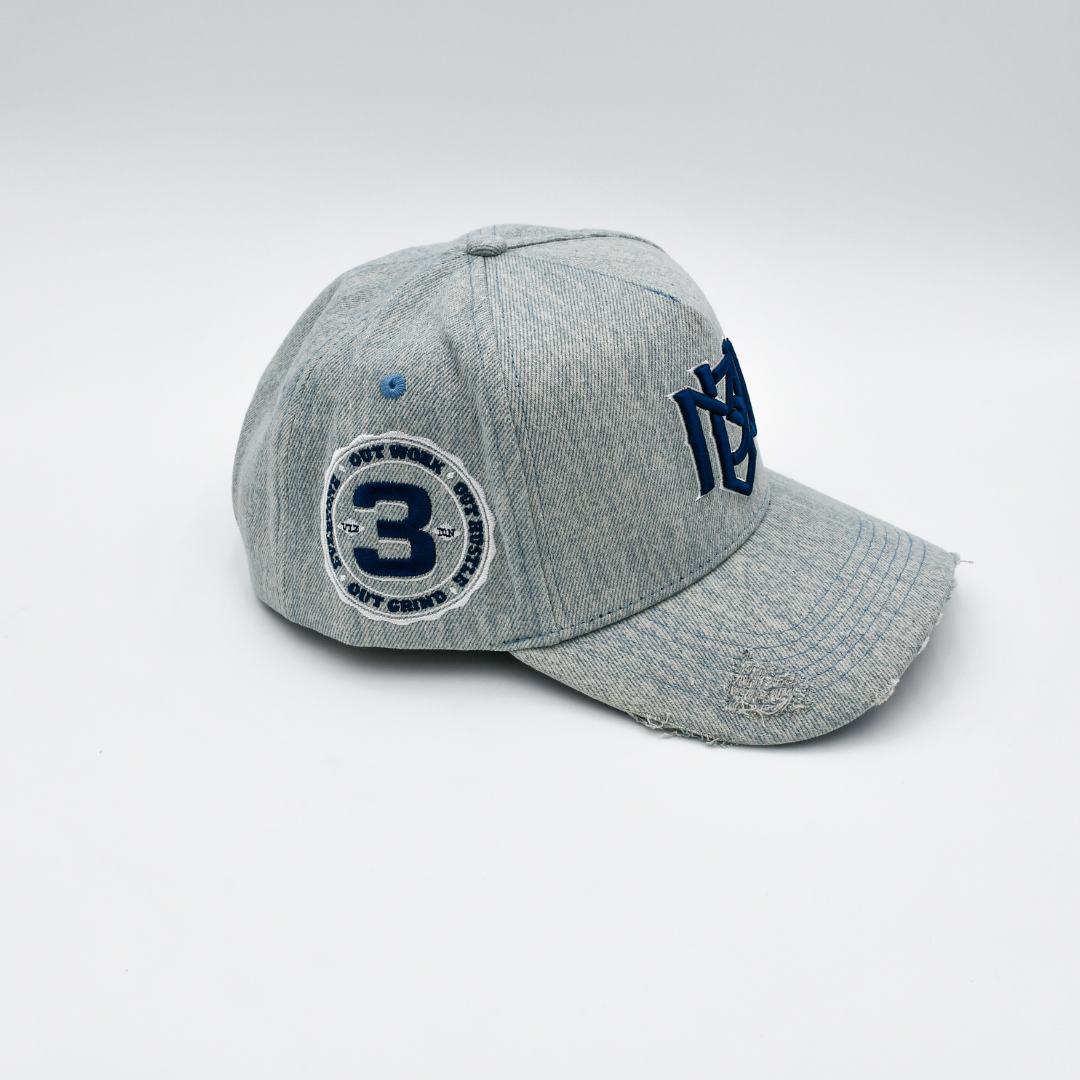 Distressed Denim Snapback - Stylish Grey/Navy Cap – 3rue Vizion Distressed Denim Snapback - Stylish Grey/Navy Cap – 3rue Vizion