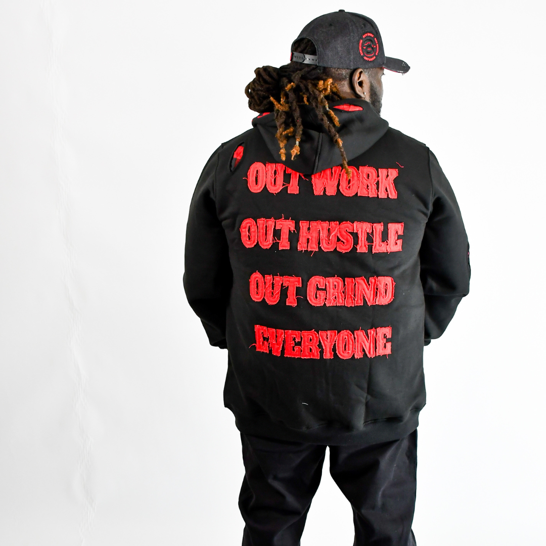 Black & Red – Out Work, Out Hustle, Out Grind, Everyone Hoodie 3rue Vizion