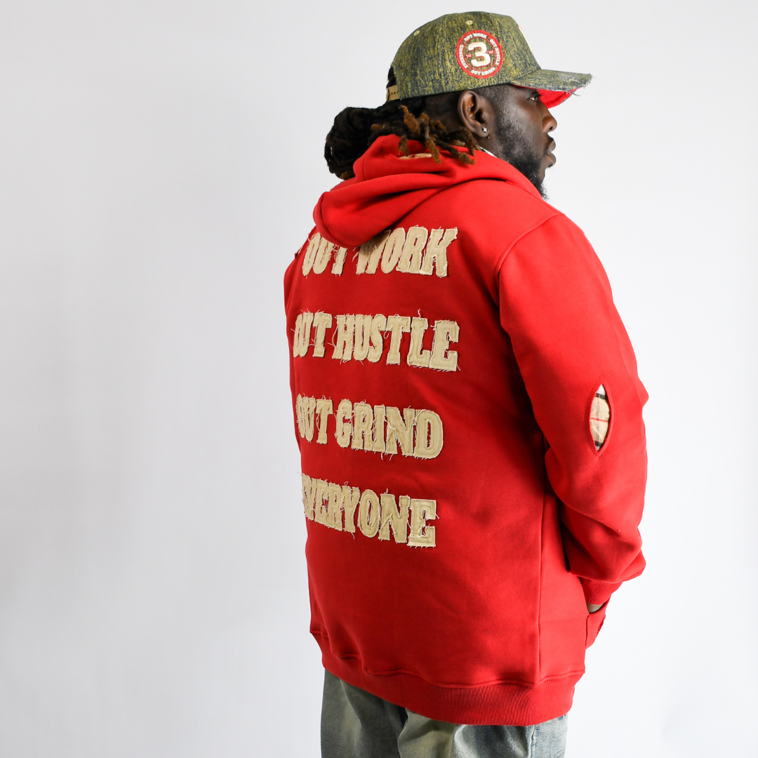 Red & Cream – Out Work, Out Hustle, Out Grind, Everyone Hoodie 3rue Vizion