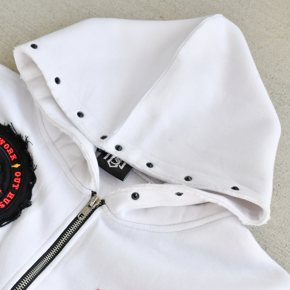 Distressed Patch Zip-Up Hoodie (White) – 3rue Vizion
