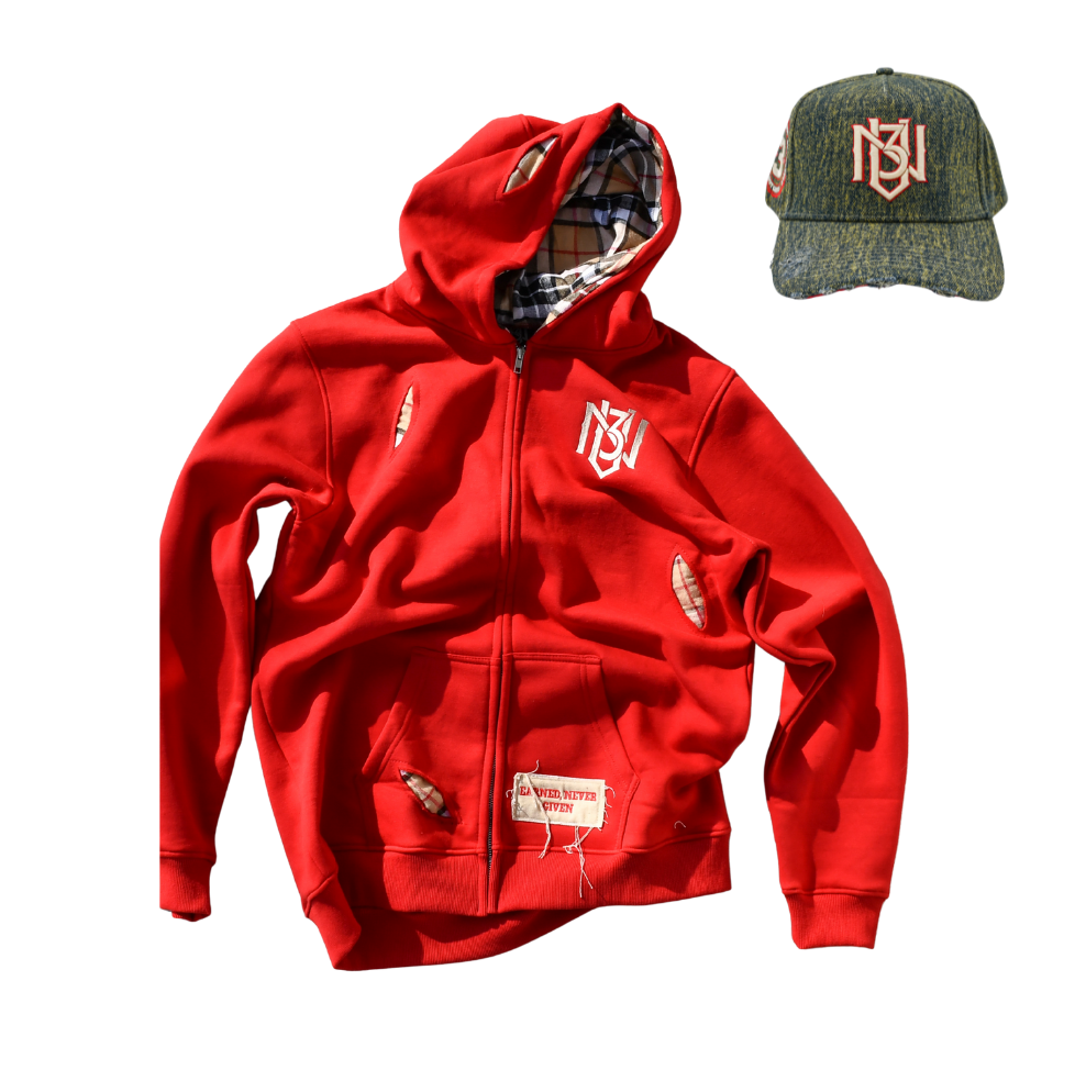 Red & Cream Out Work Hoodie + Dark Denim Snapback Bundle 3rue Vizion