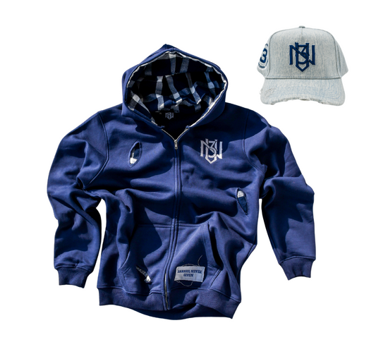 Navy & Grey Out Work Hoodie + Light Denim Snapback Bundle 3rue Vizion