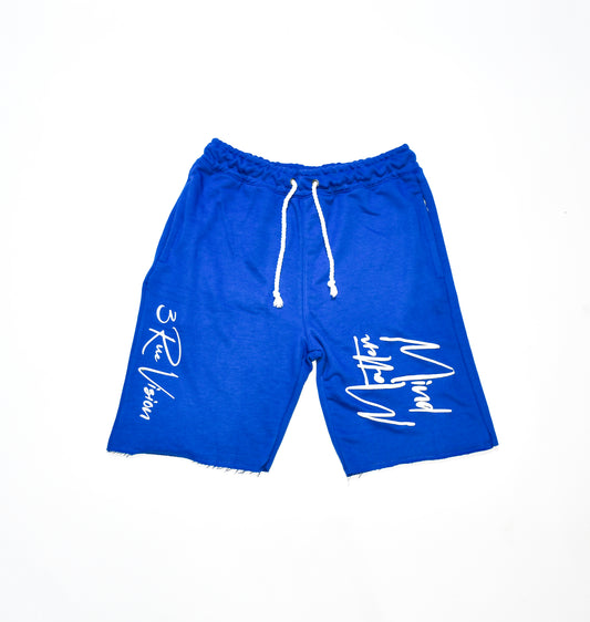 Mind Over Matter Distressed Shorts – Royal Blue/White