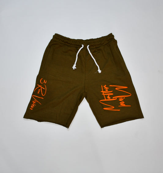 Mind Over Matter Distressed Shorts – Green/Orange