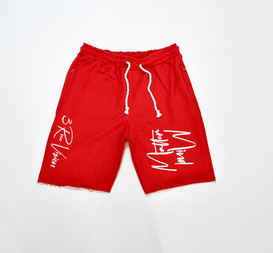 Mind Over Matter Distressed Shorts – Red/White