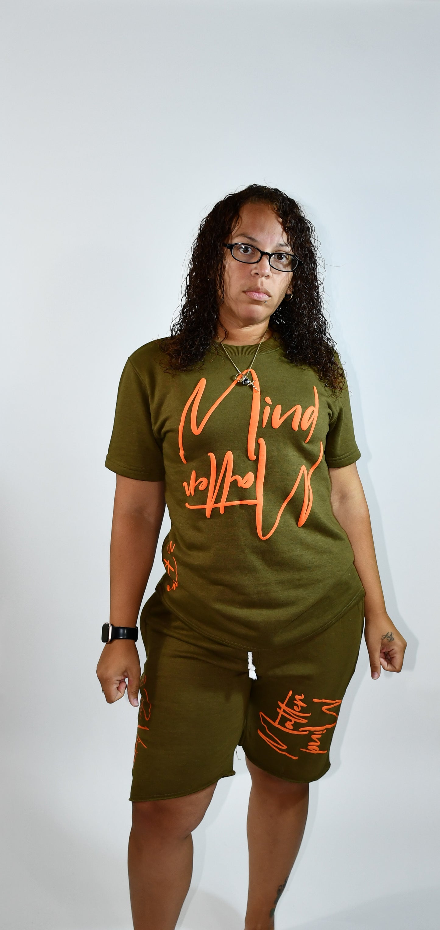 Mind Over Matter Distressed Shorts – Green/Orange
