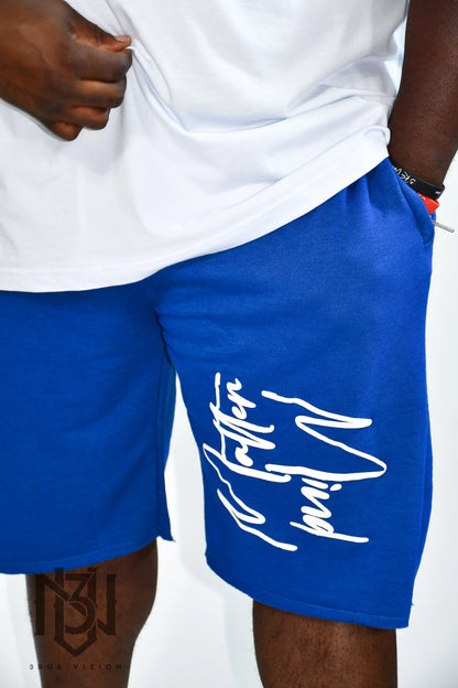 Mind Over Matter Distressed Shorts – Royal Blue/White 3rue Vizion