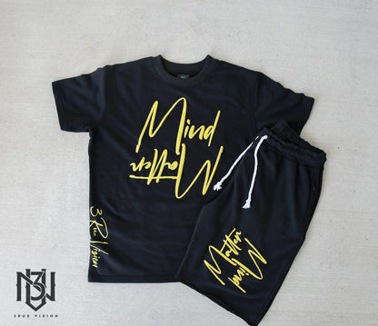 Mind Over Matter Distressed Shorts – Black/Yellow 3rue Vizion