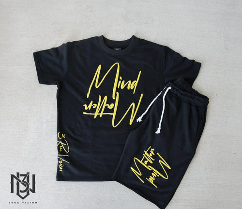 Mind Over Matter Distressed Shorts – Black/Yellow 3rue Vizion