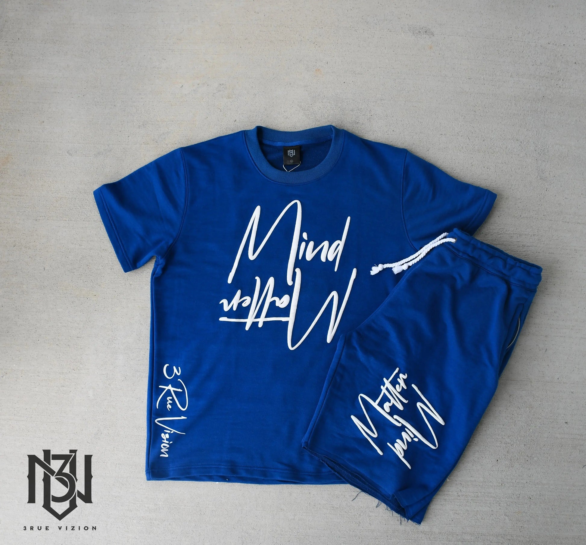 Mind Over Matter Distressed Shorts – Royal Blue/White 3rue Vizion