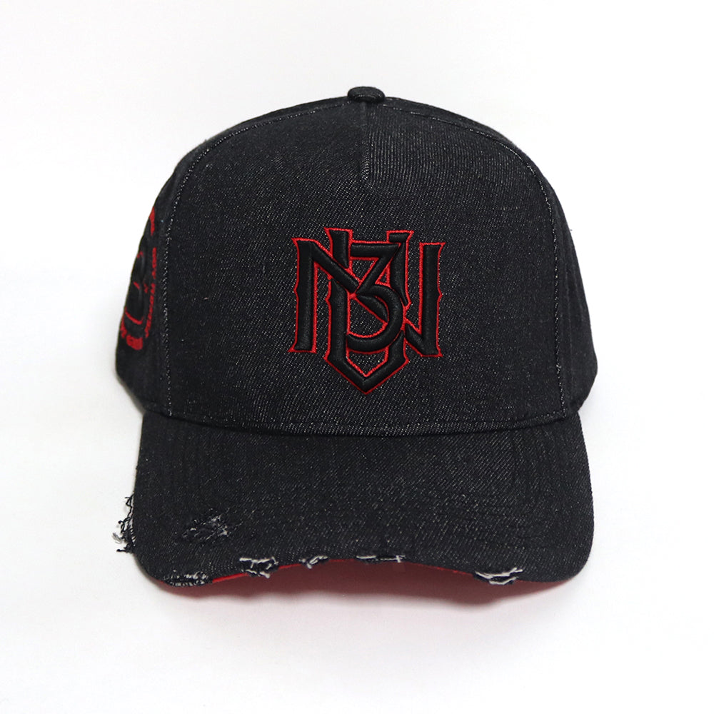 Black Out Distressed Denim Snapback 3rue Vizion