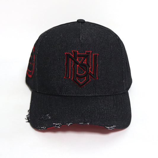Black Out Distressed Denim Snapback 3rue Vizion
